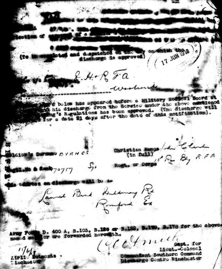 John Charles Byrnes, service record